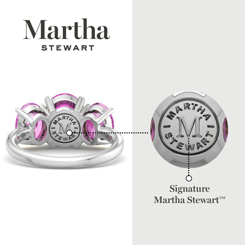 Martha Stewart 5ctw. Oval Pink Sapphire & Lab Grown Diamond Three Stone Ring In Sterling Silver image number null